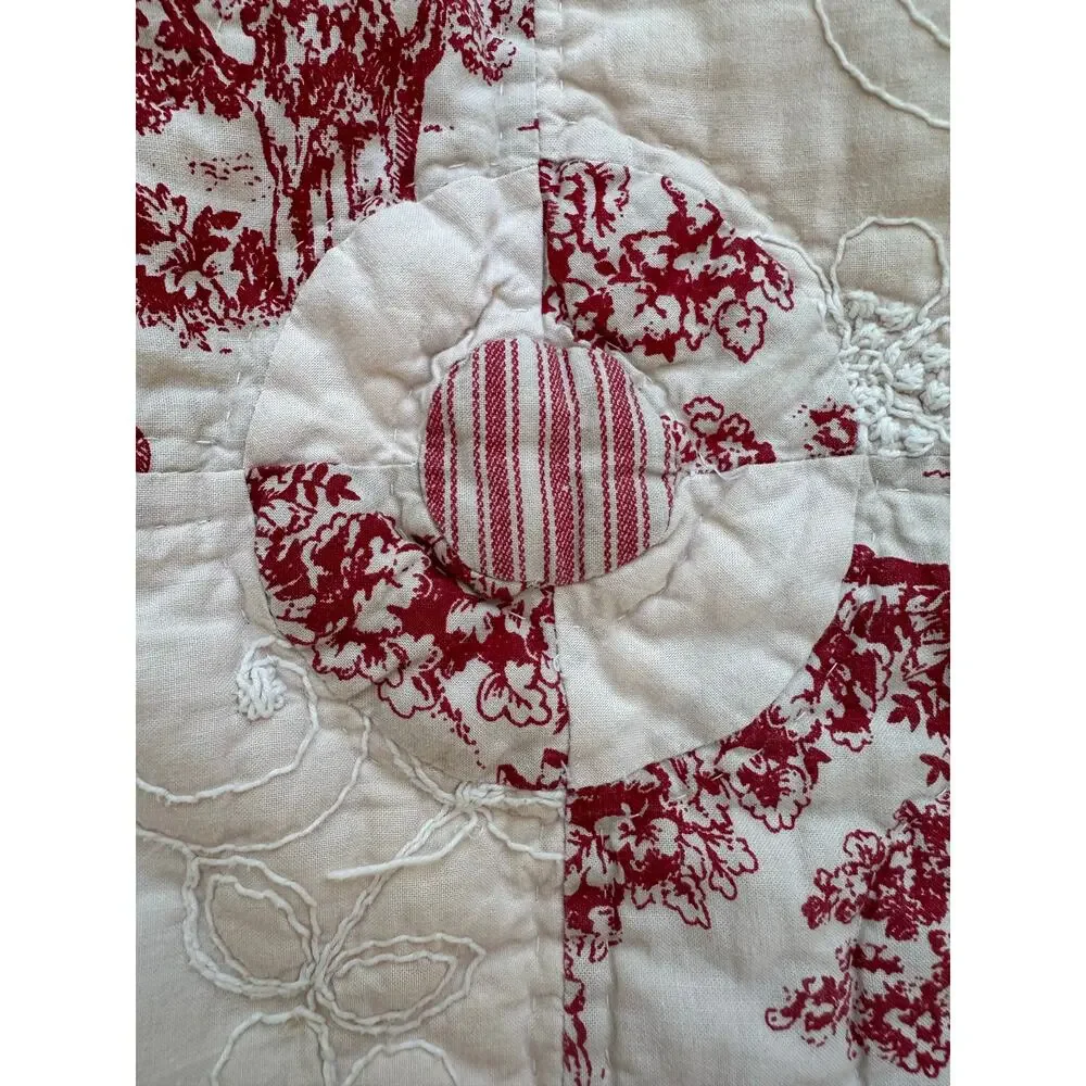 French country Toile quilted pillow shams red white reversible standard set 2